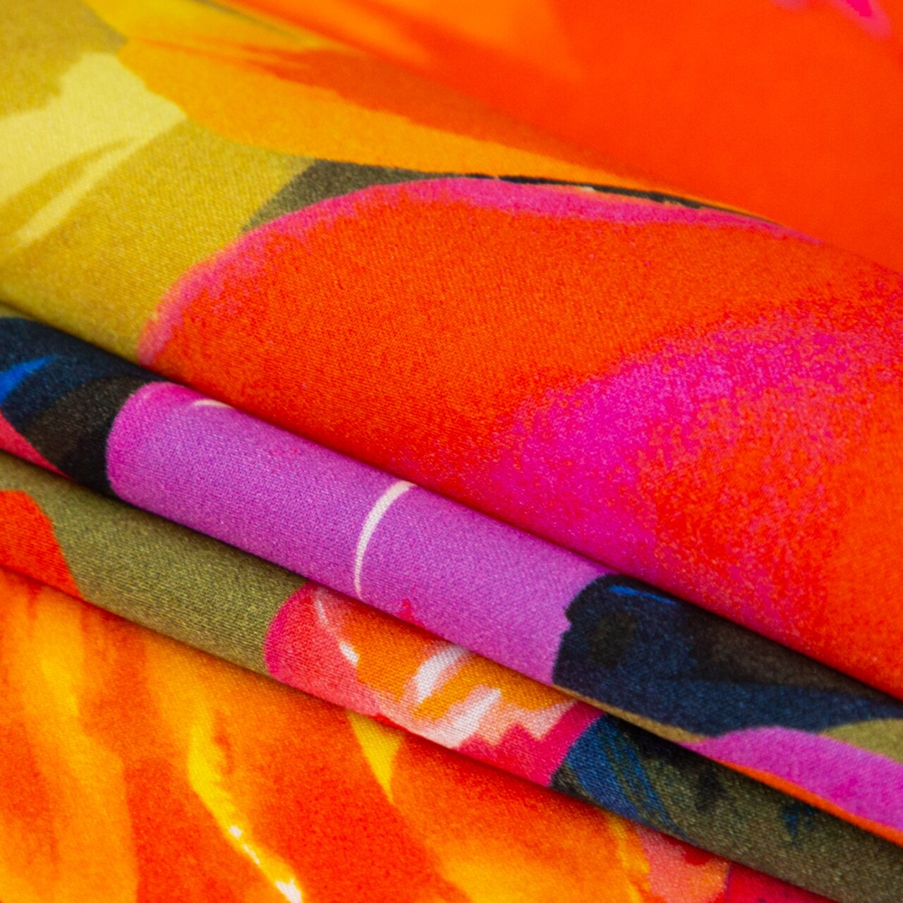 1 Yard Italian Proper Pink and Tangy Orange Floral Digitally Printed Silk Charmeuse Fabric 55 inch Width